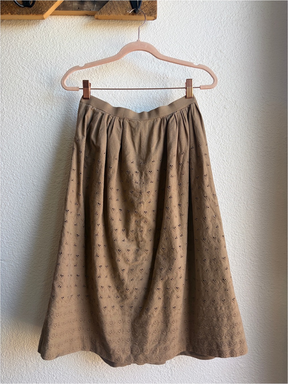 Vintage Handmade Brown Eyelet Midi Skirt